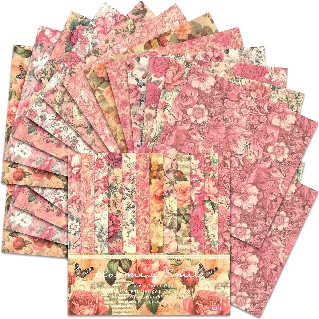 Scrapbook Paper, 24 Sheets Craft Scrapbooking Paper Floral Pad